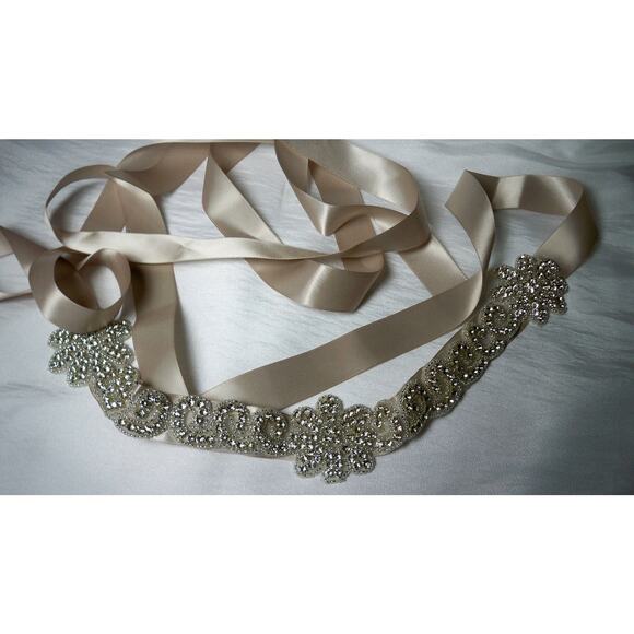 Blush Rhinestone Beaded Bridal Belt Formal MOB Prom Party Dress Gown Sash belt - Picture 2 of 5